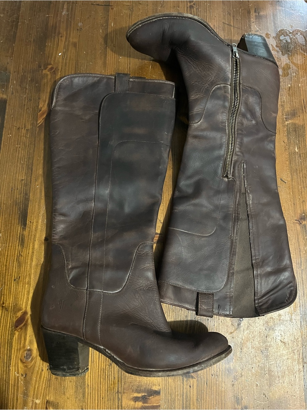 Frye Dark Brown Leather Over-the-Knee Zip Riding Boots